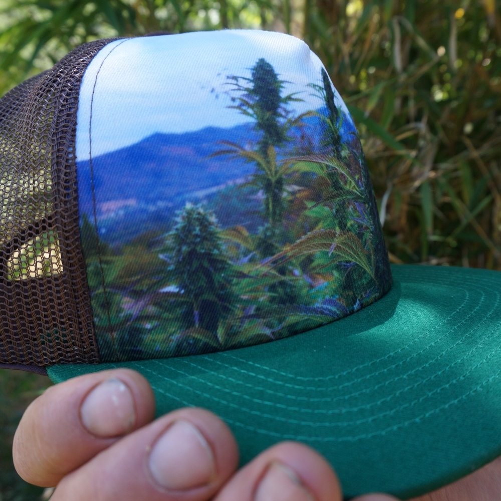 Green Ganja Trucker/Flat Brim/Baseball Hat - Picture 2 of 8